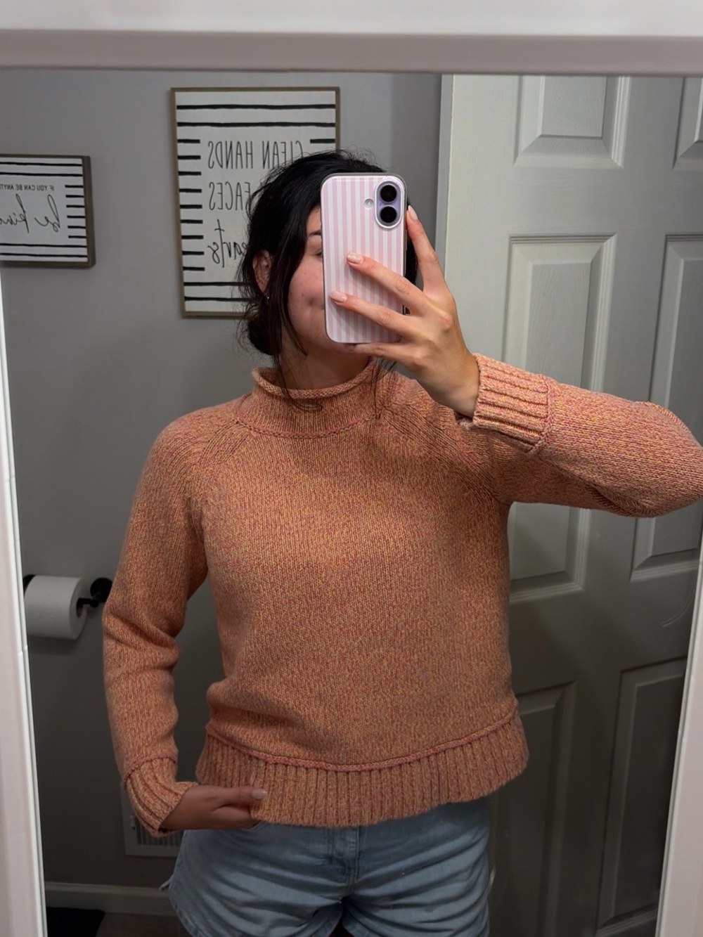 L.L Bean Signature Peach Mock Neck Sweater